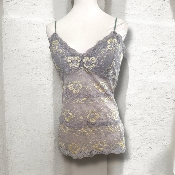 Y2K costa Blanca Lace Trim Camisole Top butter yellow coquette fairy summer xl - Picture 1 of 5